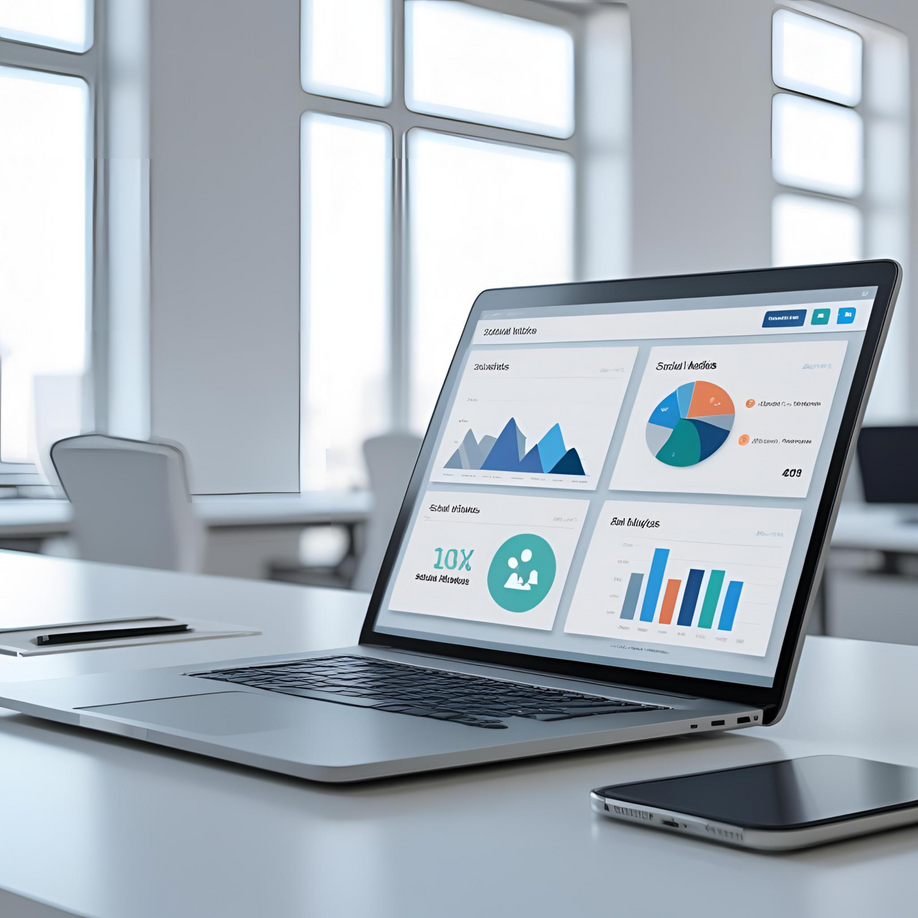 Open laptop on a desk displaying marketing analytics charts and graphs, symbolizing how delaying actions or saying “later” can hurt marketing strategy results.